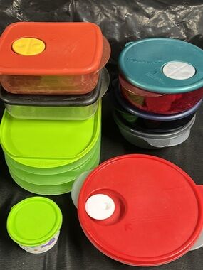 Tupperware Assorted Color Food Storage Container Set - Green, Red, Teal, Orange